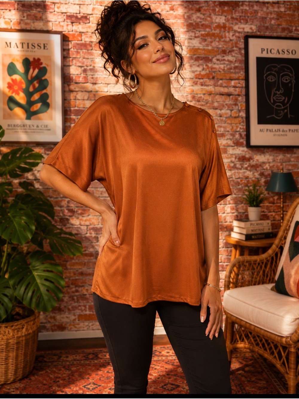 Vintage Peters & Ashley Burnt Orange Short Sleeved Blouse